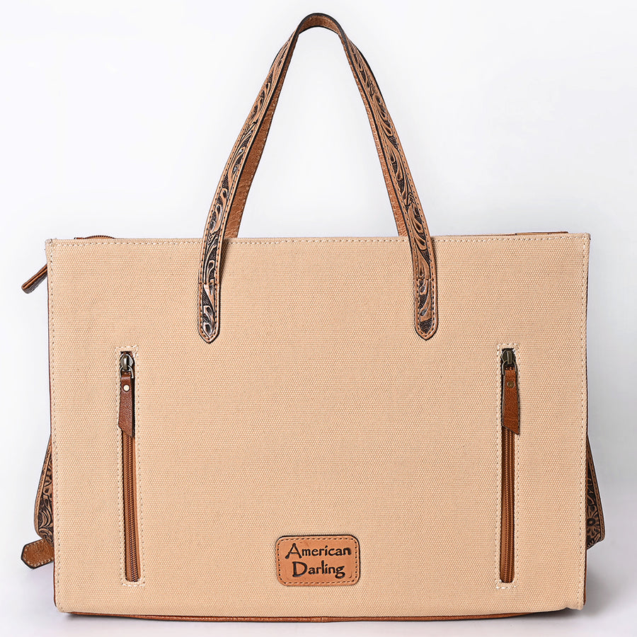 American Darling Tote Bag for Women, Hand Tooled Floral Carved Panels, Vegetable-Tanned Genuine Leather Western Purse