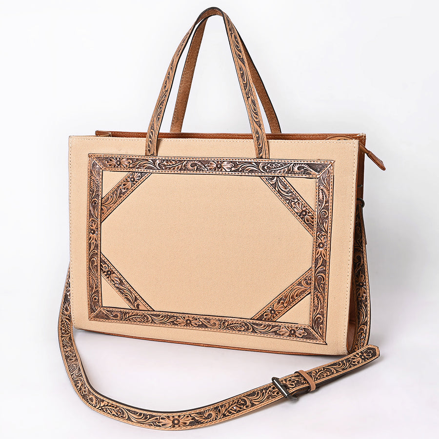 American Darling Western Leather Tote Bag with Hand Tooled Floral Carved Panels - Uhorse