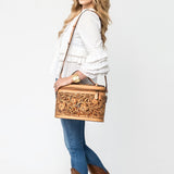 American Darling Jewelry Case Hand Tooled Genuine Western Leather Women Bag Handbag Purse