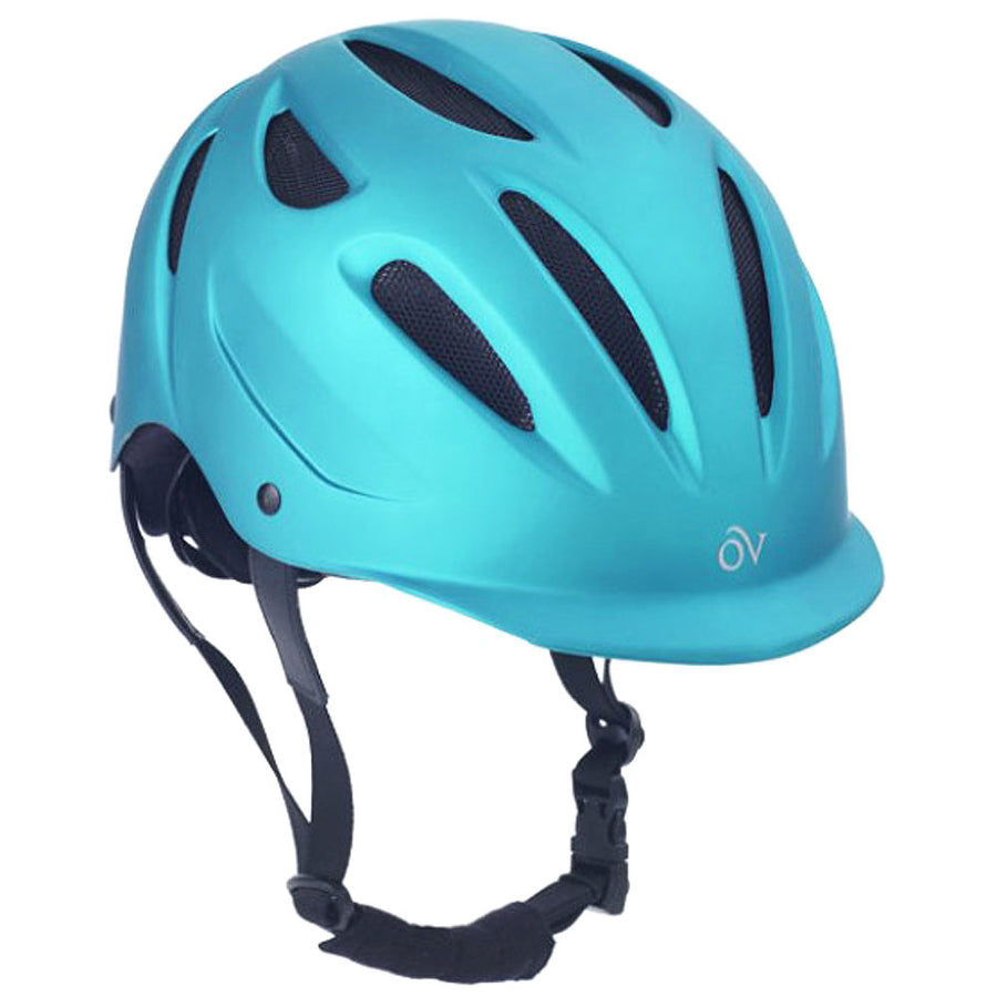 Turquoise riding helmet with ventilation ports and chin strap - Uhorse