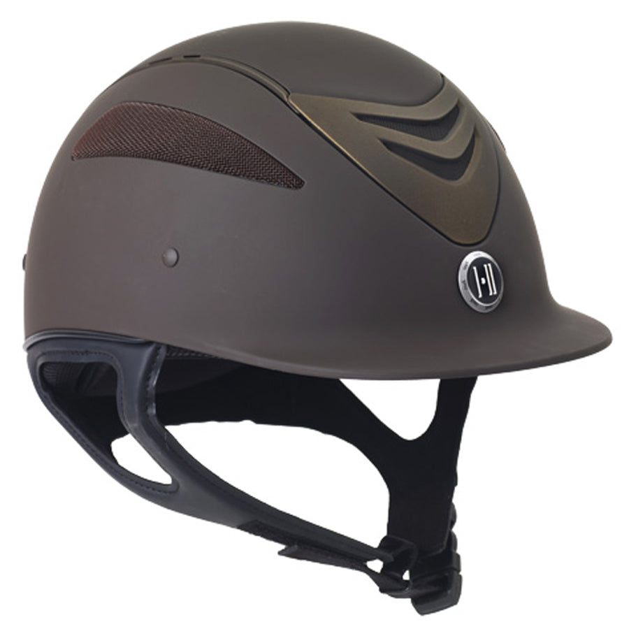 One K Horse Riding Defender Rose Gold Stripe Helmet Brown Matte - Uhorse