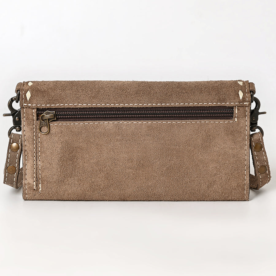 American Darling Western Wallet Handcrafted from Black Genuine Suede Leather | Boot Stitched Design, Studded Trim & YKK Zipper