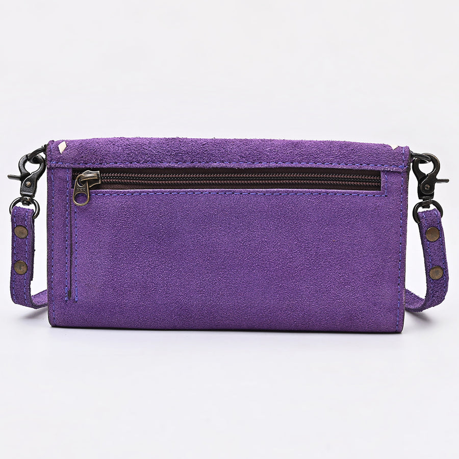 American Darling Western Wallet Handcrafted from Black Genuine Suede Leather | Boot Stitched Design, Studded Trim & YKK Zipper