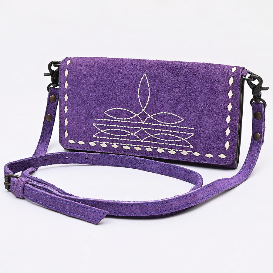 American Darling Genuine Suede Wallet Bag | Western Boot Stitched Crossbody Purse - Uhorse