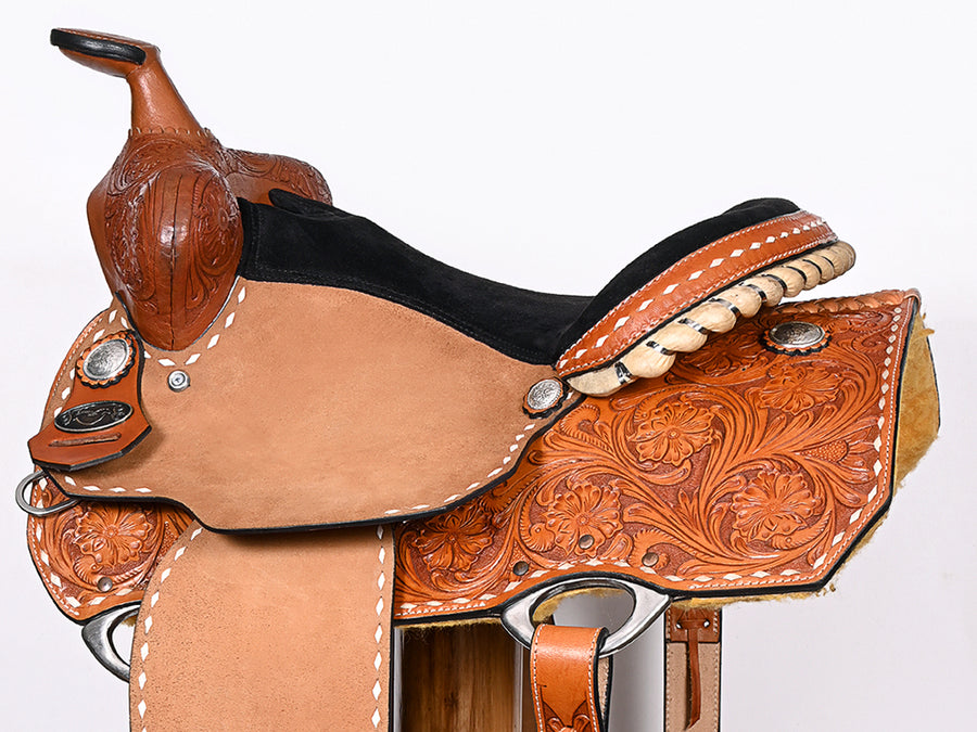 16 In COMFYTACK Western Horse Saddle Genuine Leather Barrel Racing Trail Pleasure Tan