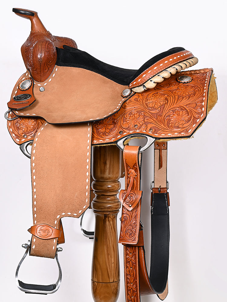 16 In COMFYTACK Western Horse Saddle Genuine Leather Barrel Racing Trail Pleasure Tan