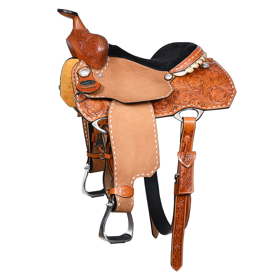 16 In COMFYTACK Western Horse Saddle Genuine Leather Barrel Racing Trail Pleasure Tan - Uhorse