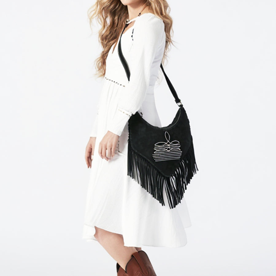 American Darling Women's Fringe Boot Stitched Genuine Leather Small Cross body Bag Eco-Friendly Full Grain Western Purse