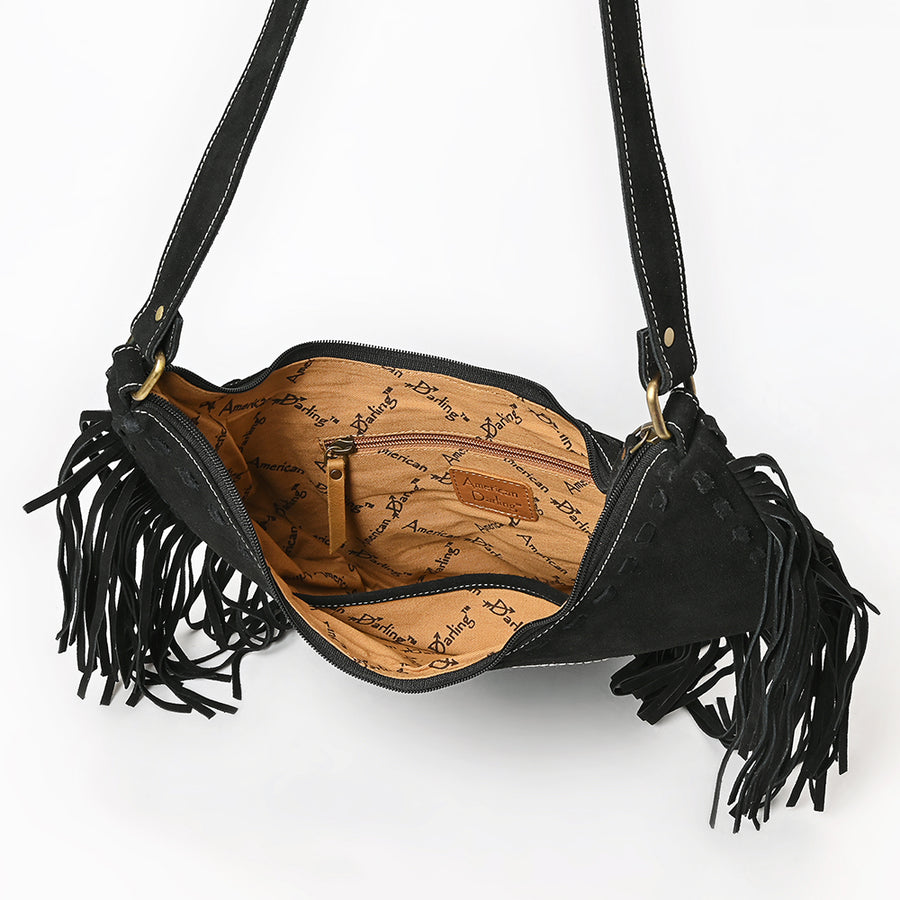 American Darling Women's Fringe Boot Stitched Genuine Leather Small Cross body Bag Eco-Friendly Full Grain Western Purse