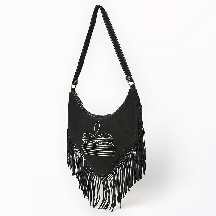American Darling Fringe Boot Stitched Genuine Leather Small Cross body Bag - Uhorse