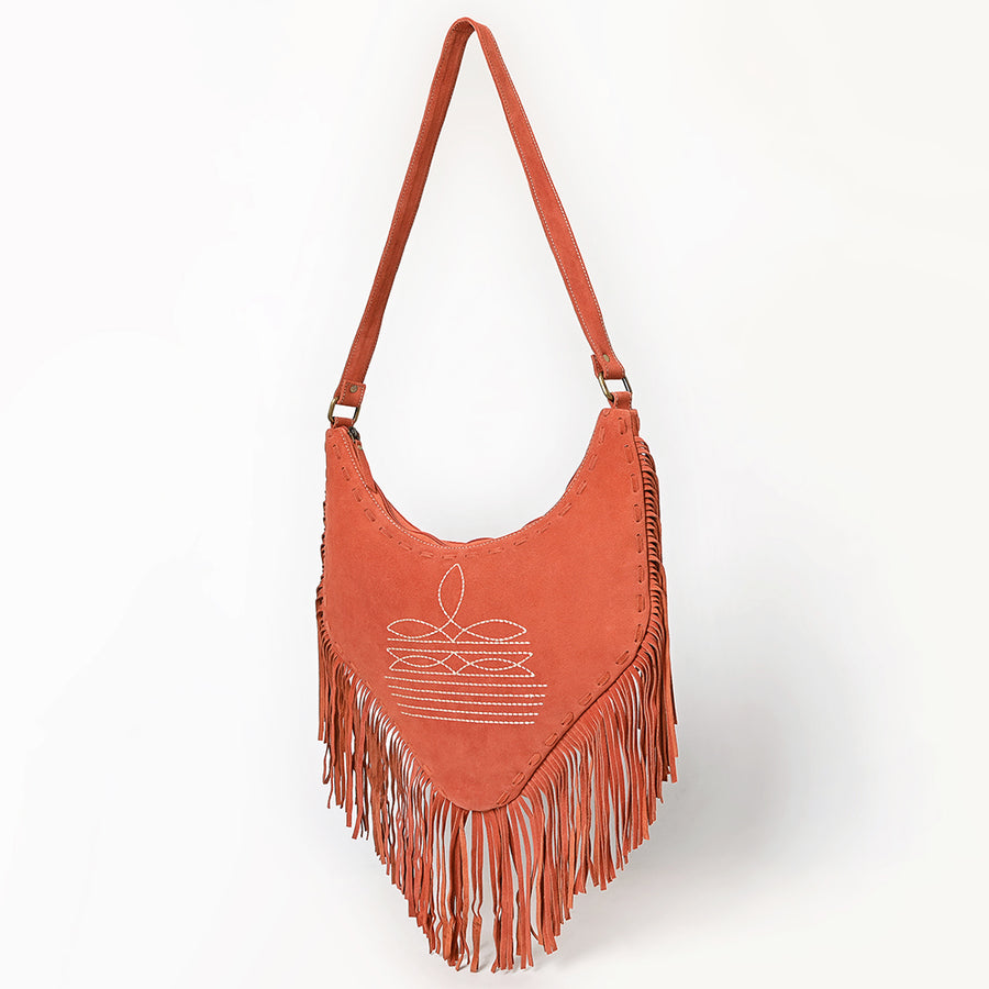 American Darling Fringe Boot Stitched Genuine Leather Small Cross body Bag - Uhorse