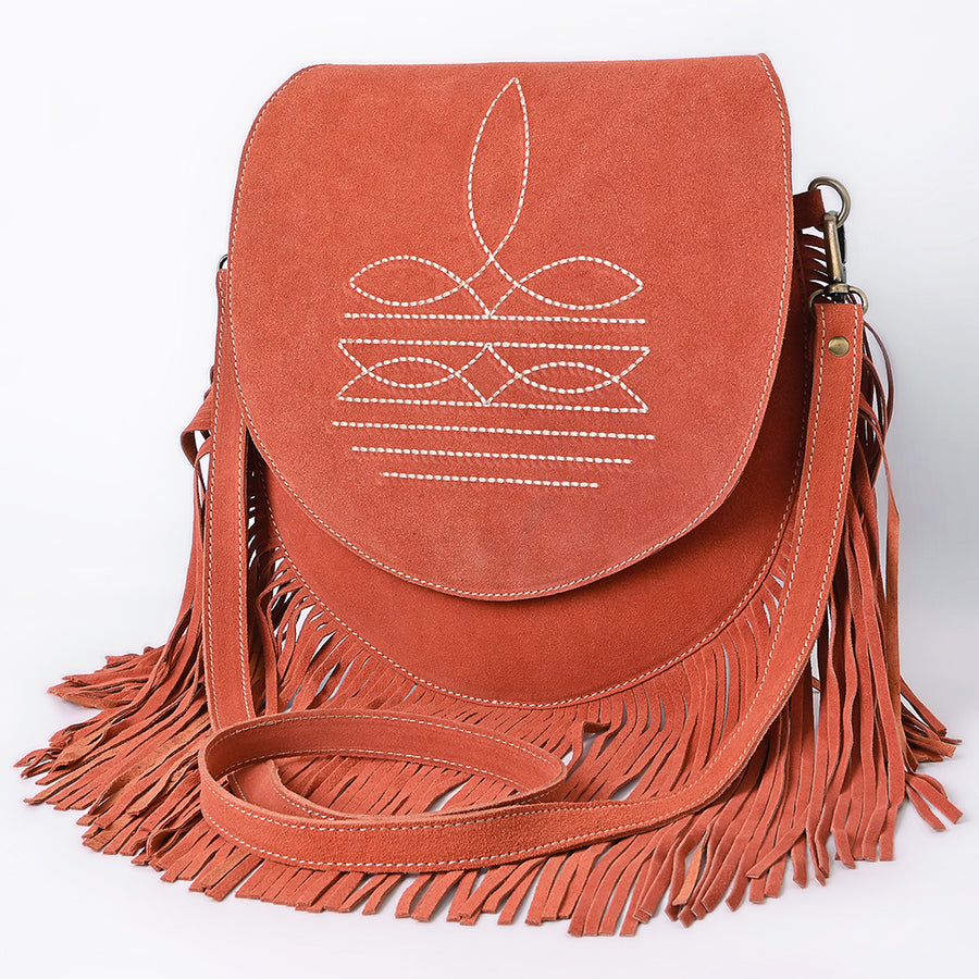 American Darling Western Boot Stitched Genuine Suede Leather Fringe Messenger Bag - Uhorse