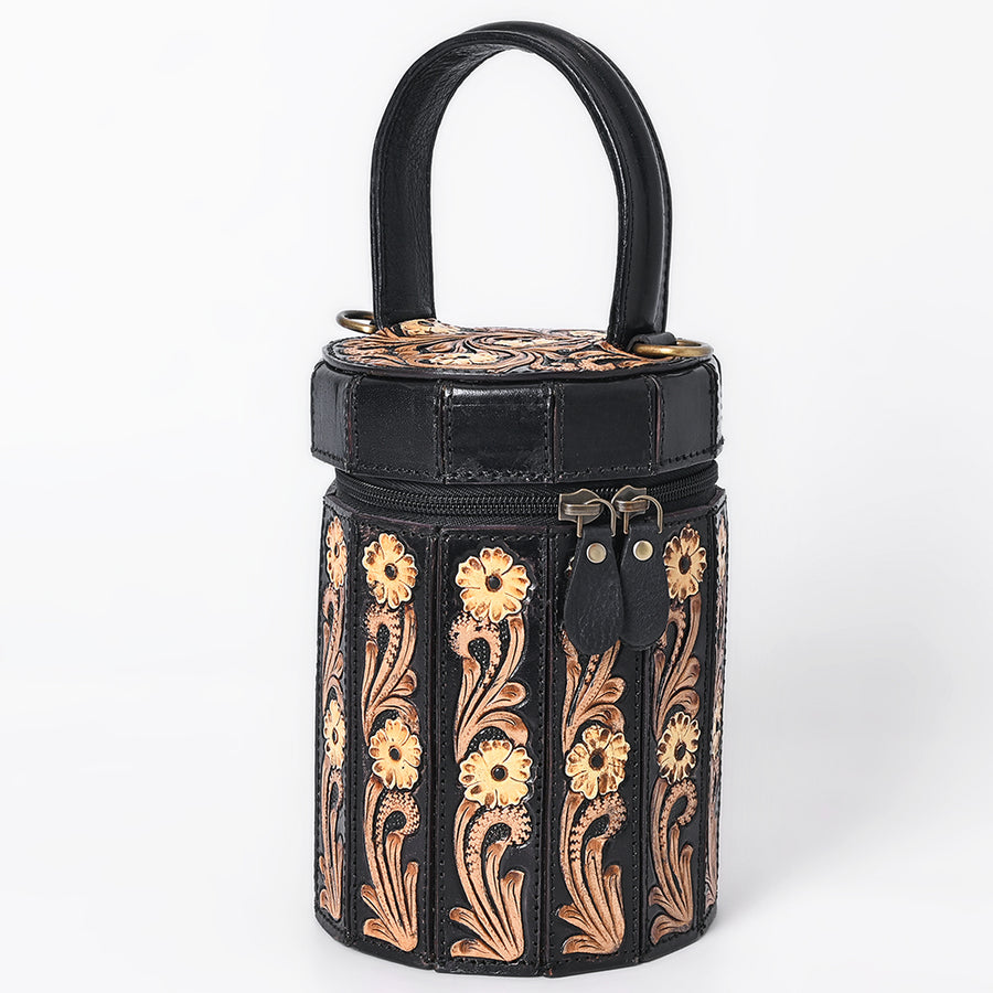American Darling Genuine Leather Jewelry Case Hand Tooled Floral Carved Eco-Friendly Vegetable Tanned Full Grain Leather