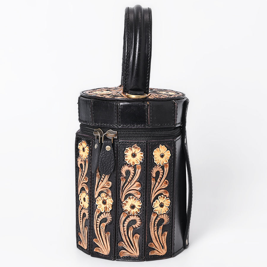 American Darling Genuine Leather Jewelry Case Hand Tooled Floral Carved Eco-Friendly Vegetable Tanned Full Grain Leather