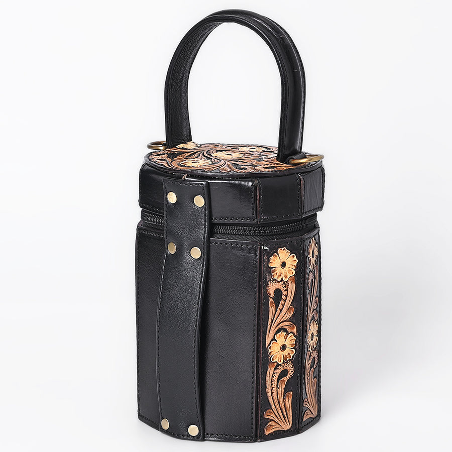 American Darling Genuine Leather Jewelry Case Hand Tooled Floral Carved Eco-Friendly Vegetable Tanned Full Grain Leather
