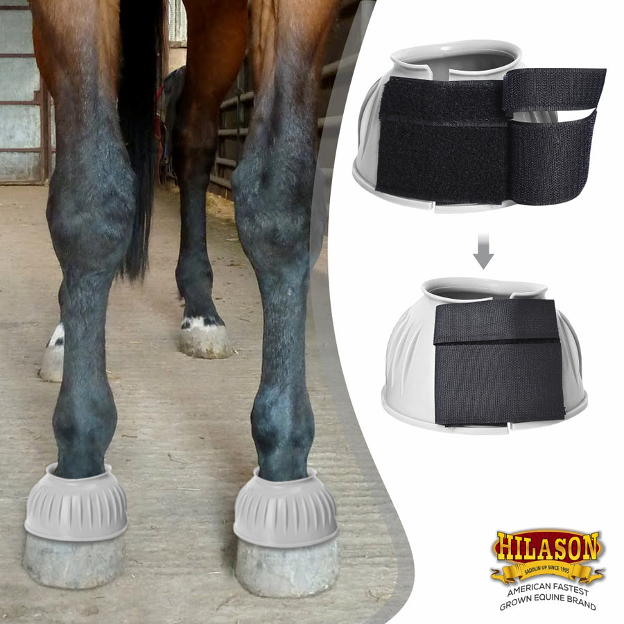 HILASON Western Horse Rubber PVC Ribbed Double Hook and Loop Bell Boots Training Protective Shock Absorbing Leg