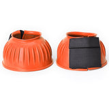 Hilason Western Horse PVC Ribbed Double Hook and Loop Bell Boots Orange Training Protective Shock Absorbing Leg Bell Boots