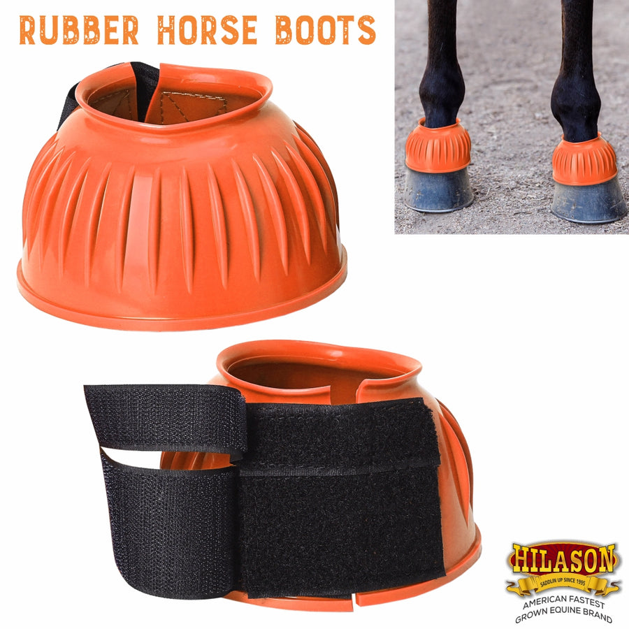 HILASON Western Horse Rubber PVC Ribbed Double Hook and Loop Bell Boots Training Protective Shock Absorbing Leg