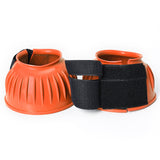 Hilason Western Horse PVC Ribbed Double Hook and Loop Bell Boots Orange Training Protective Shock Absorbing Leg Bell Boots