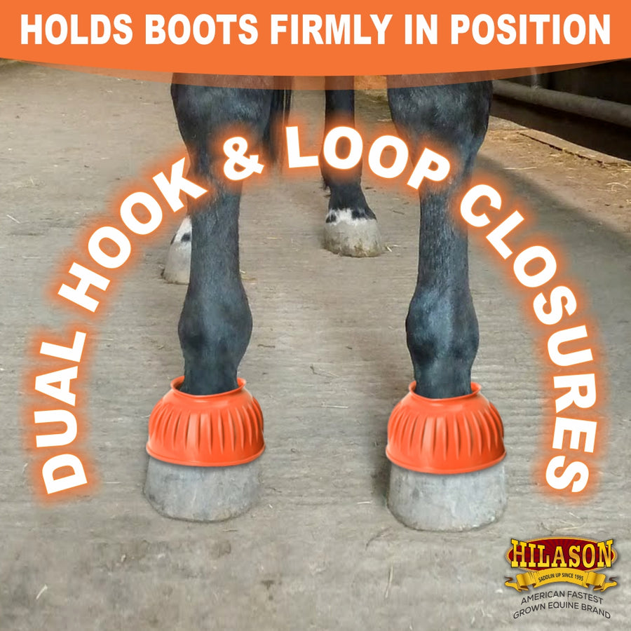 HILASON Western Horse Rubber PVC Ribbed Double Hook and Loop Bell Boots Training Protective Shock Absorbing Leg