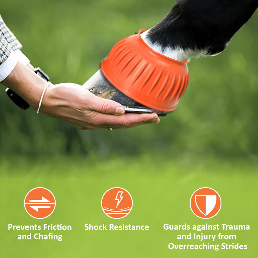 HILASON Western Horse Rubber PVC Ribbed Double Hook and Loop Bell Boots Training Protective Shock Absorbing Leg