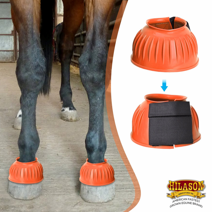 HILASON Western Horse Rubber PVC Ribbed Double Hook and Loop Bell Boots Training Protective Shock Absorbing Leg