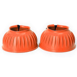 Hilason Western Horse PVC Ribbed Double Hook and Loop Bell Boots Orange Training Protective Shock Absorbing Leg Bell Boots