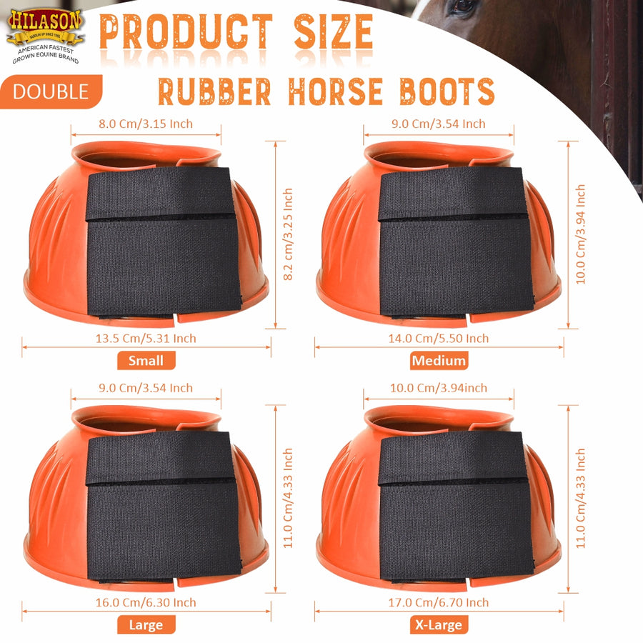HILASON Western Horse Rubber PVC Ribbed Double Hook and Loop Bell Boots Training Protective Shock Absorbing Leg