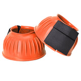 Hilason Western Horse PVC Ribbed Double Hook and Loop Bell Boots Orange Training Protective Shock Absorbing Leg Bell Boots