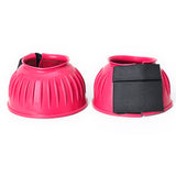 Hilason Western Horse PVC Ribbed Double Hook and Loop Bell Boots Pink Training Protective Shock Absorbing Leg Bell Boots