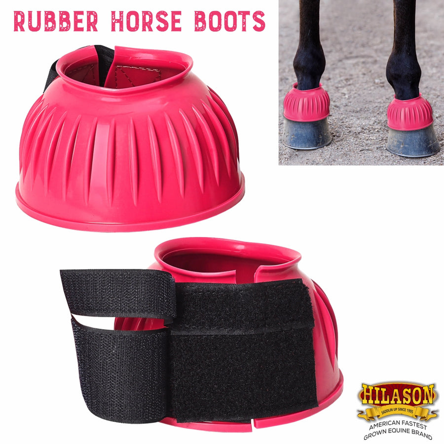 HILASON Western Horse Rubber PVC Ribbed Double Hook and Loop Bell Boots Training Protective Shock Absorbing Leg