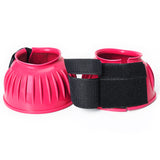 Hilason Western Horse PVC Ribbed Double Hook and Loop Bell Boots Pink Training Protective Shock Absorbing Leg Bell Boots