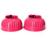 Hilason Western Horse PVC Ribbed Double Hook and Loop Bell Boots Pink Training Protective Shock Absorbing Leg Bell Boots