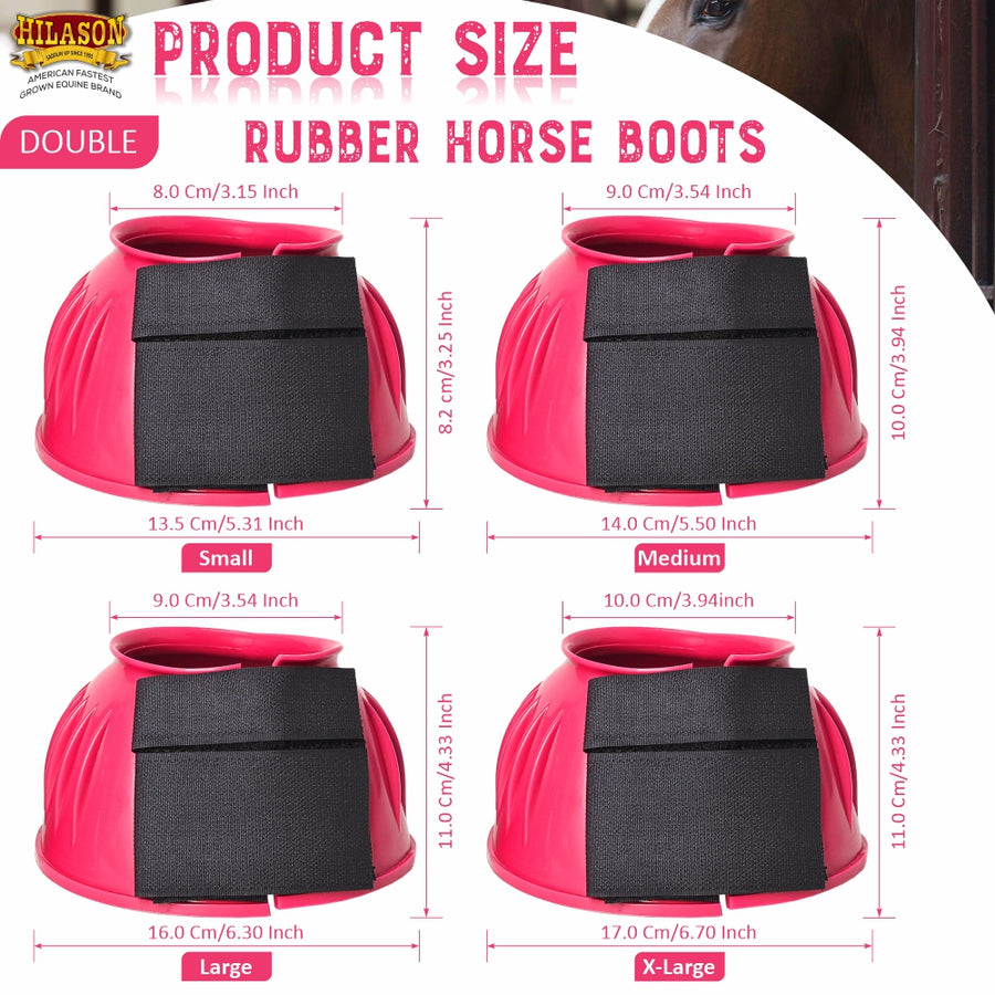 HILASON Western Horse Rubber PVC Ribbed Double Hook and Loop Bell Boots Training Protective Shock Absorbing Leg