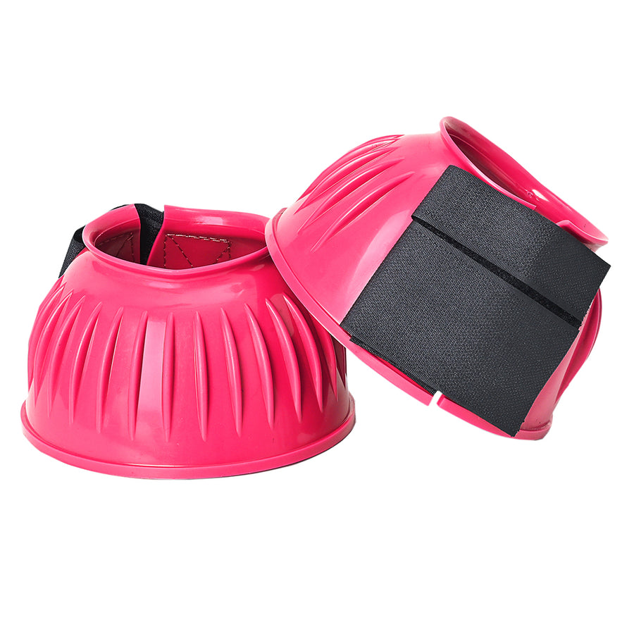 Hilason Western Horse PVC Ribbed Double Hook and Loop Leg Bell Boots Pink - Uhorse