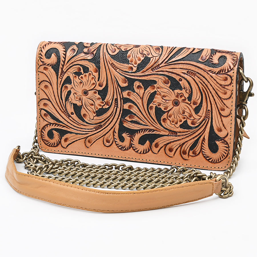 American Darling Handcrafted Genuine Leather Organiser Bag Floral Carved - Uhorse