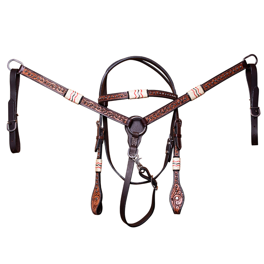 BAR H EQUINE Western Horse Genuine Leather Tack Set Dark Brown