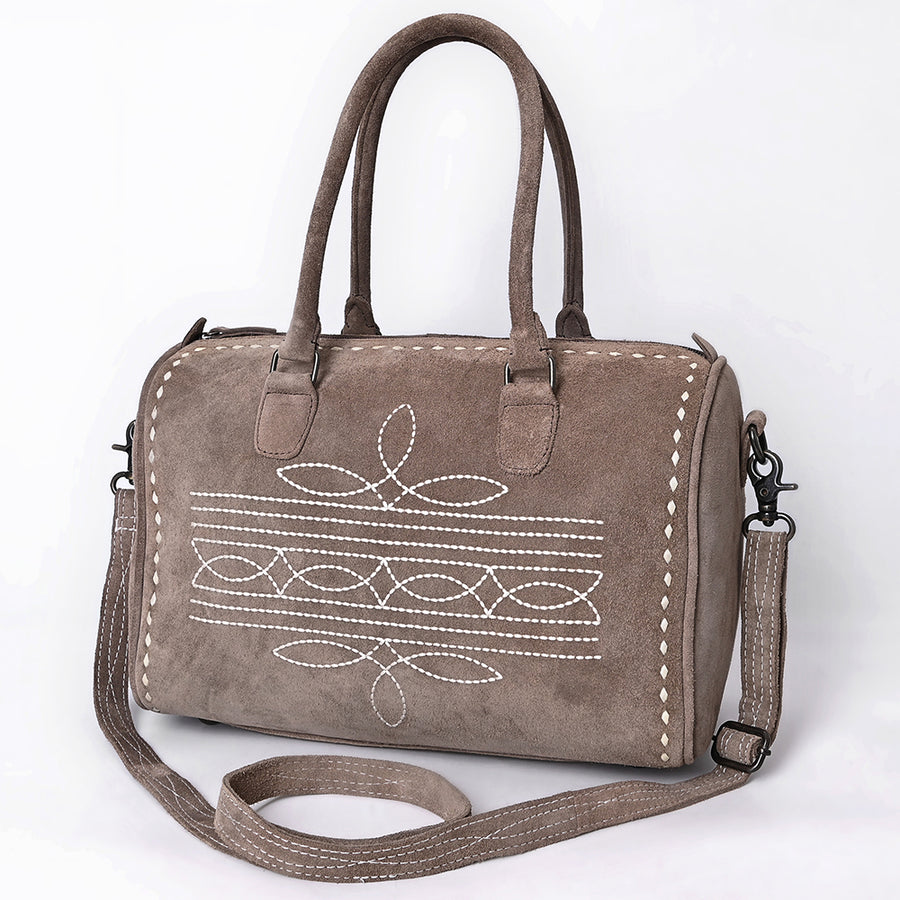 American Darling Western Genuine Leather Duffel Bag with Genuine Suede Body and Boot-Stitched Detailing - Uhorse
