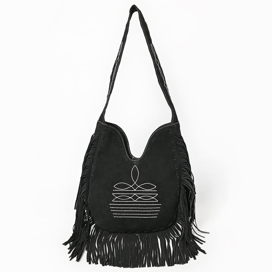 American Darling Women's Fringe Boot Stitched Genuine Leather Large Cross body Bag Eco-Friendly Full Grain Western Purse