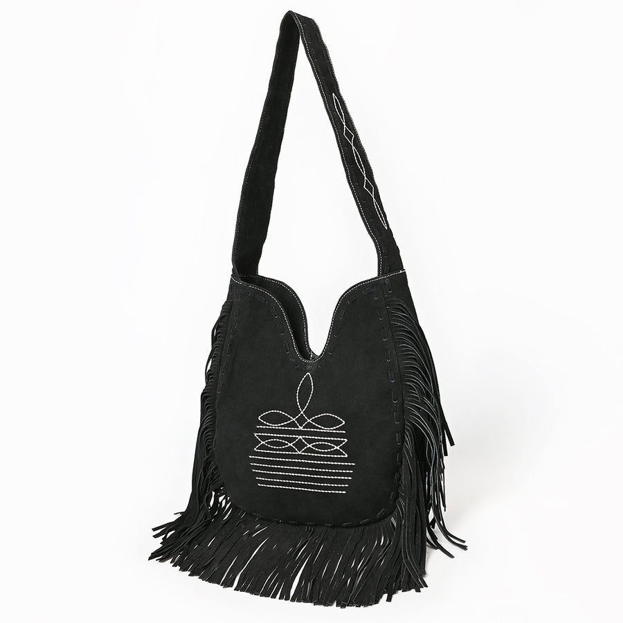 American Darling Fringe Boot Stitched Genuine Leather Large Cross body Bag - Uhorse