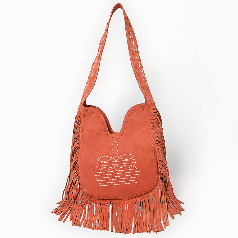 American Darling Women's Fringe Boot Stitched Genuine Leather Large Cross body Bag Eco-Friendly Full Grain Western Purse