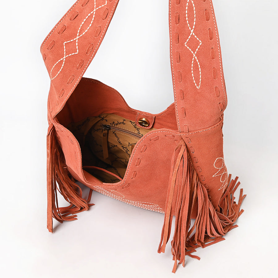 American Darling Women's Fringe Boot Stitched Genuine Leather Large Cross body Bag Eco-Friendly Full Grain Western Purse