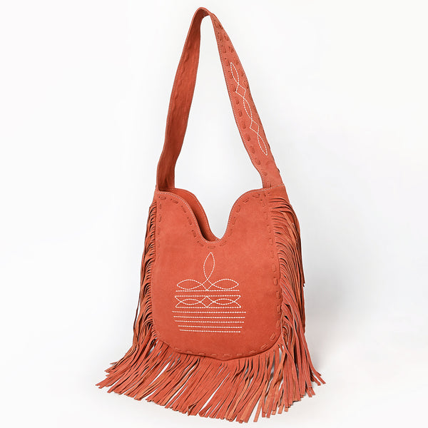 American Darling Fringe Boot Stitched Genuine Leather Large Cross body Bag - Uhorse