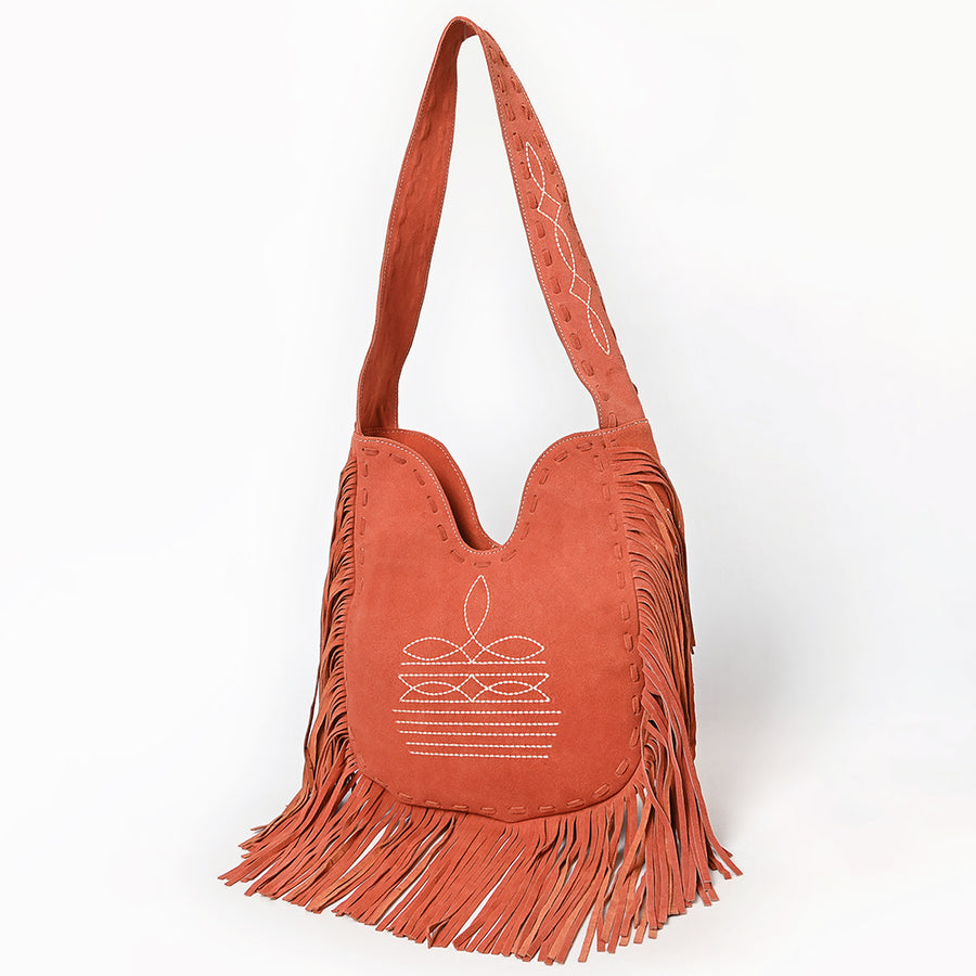 American Darling Fringe Boot Stitched Genuine Leather Large Cross body Bag - Uhorse