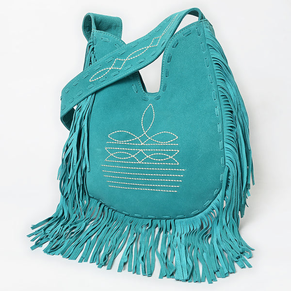 American Darling Fringe Boot Stitched Genuine Leather Large Cross body Bag - Uhorse