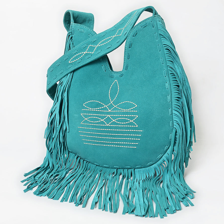 American Darling Fringe Boot Stitched Genuine Leather Large Cross body Bag - Uhorse