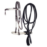 Tough 1 Western Horse Noseband Genuine Leather Rein With Bosal Set Dark Brown