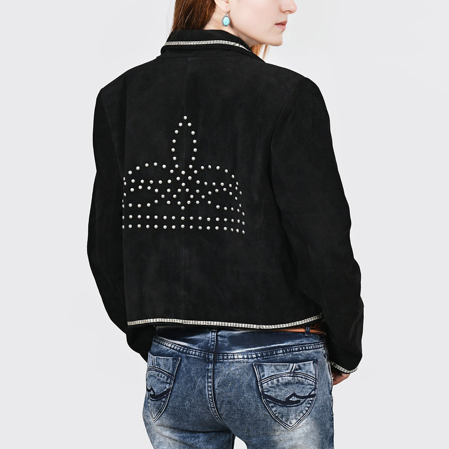 American Darling Genuine Suede Embroidered leather jacket ladies Girl Black