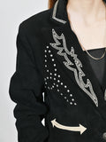 American Darling Genuine Suede Embroidered leather jacket ladies Girl Black