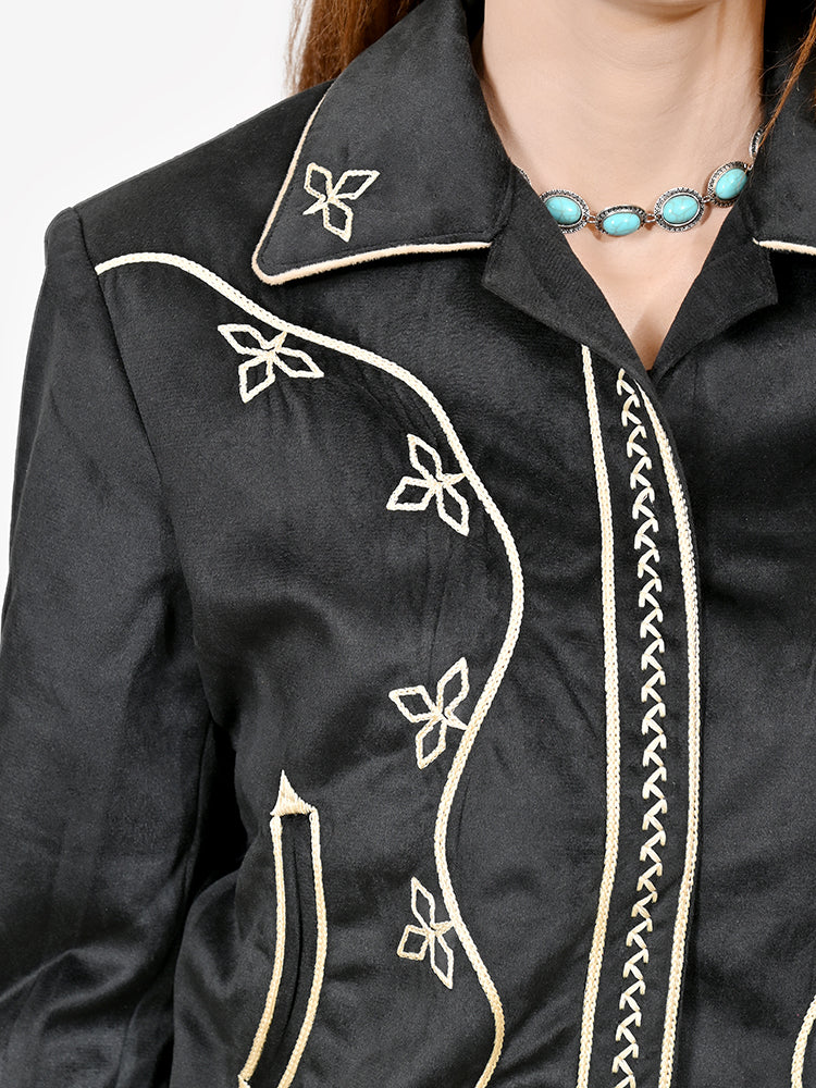 American Darling Women’s Fabric Shirt Jacket Dress – Embroidered Western Crop Jacket, Casual Button-Front Top